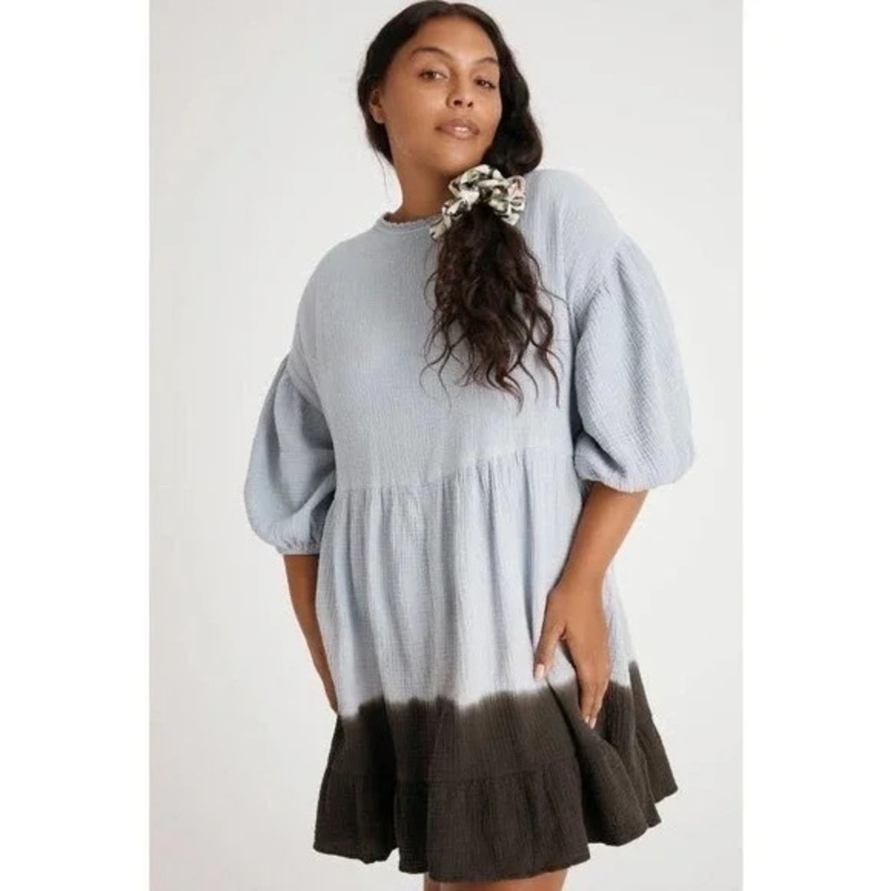 Anthropologie Current Air Dariya Dip Dye  Two-Tone Puff Sleeve Gauzy Dress